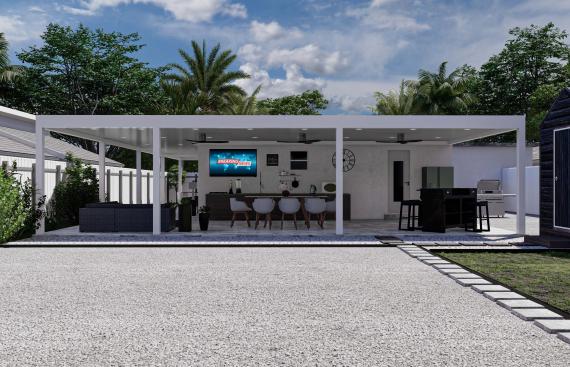 Modern white terrace with LED lighting system