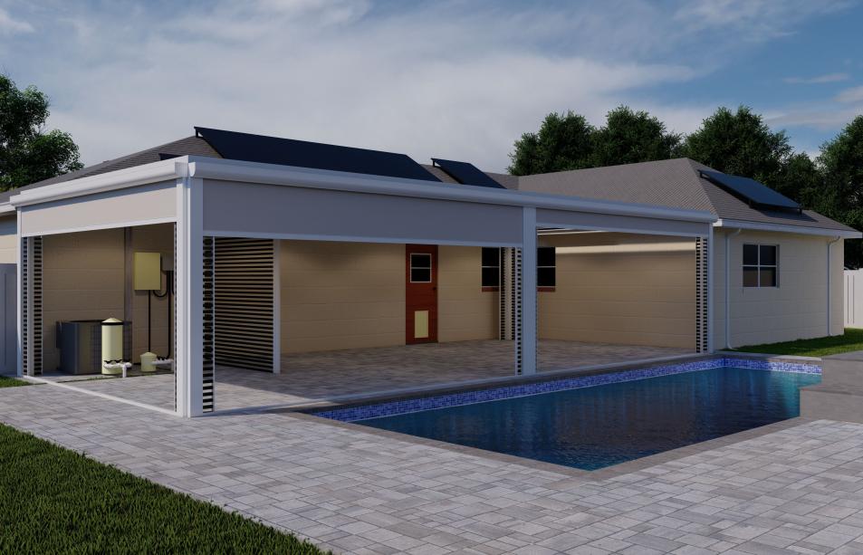 Modern aluminum terrace with electric curtains