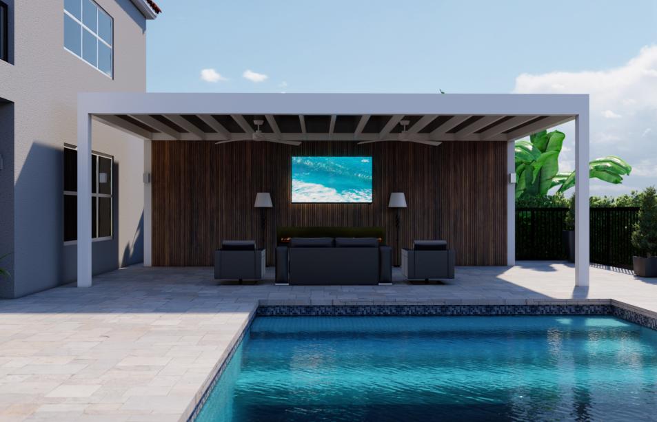 Modern aluminum pergola with ceiling fans