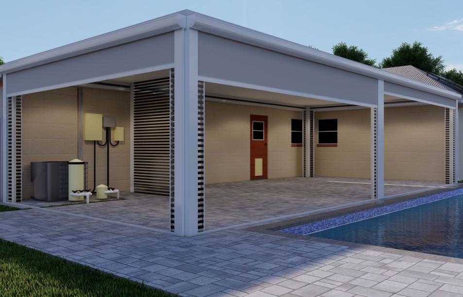 Modern aluminum terrace with electric curtains