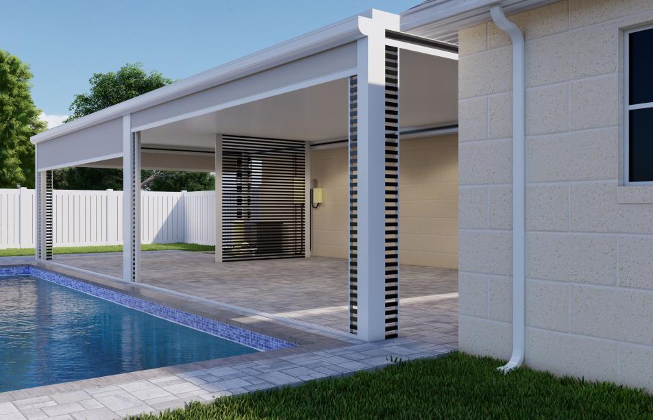Modern aluminum terrace with electric curtains