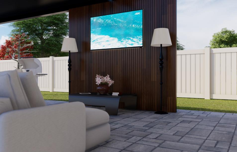 Aluminum terrace with outdoor kitchen capacity and various furniture