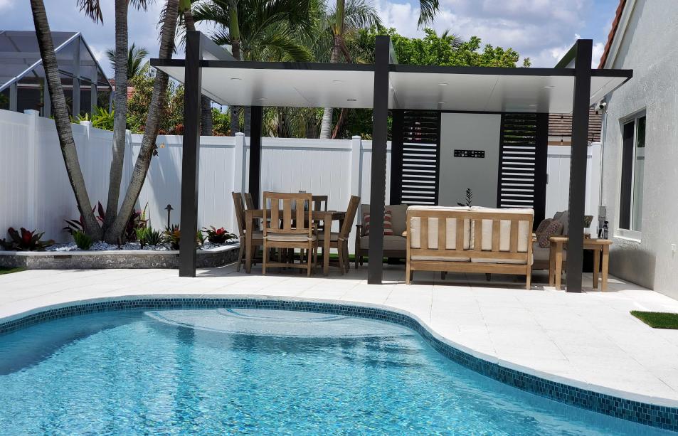 Aluminum pergola with 6 pillars and LED lights
