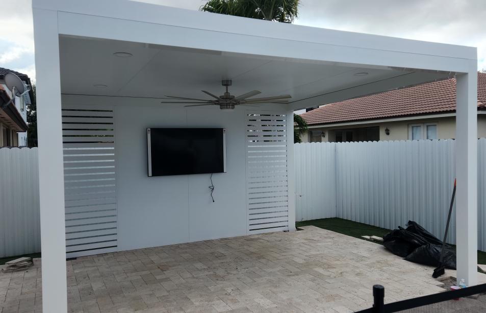 White aluminum pergola with fan included