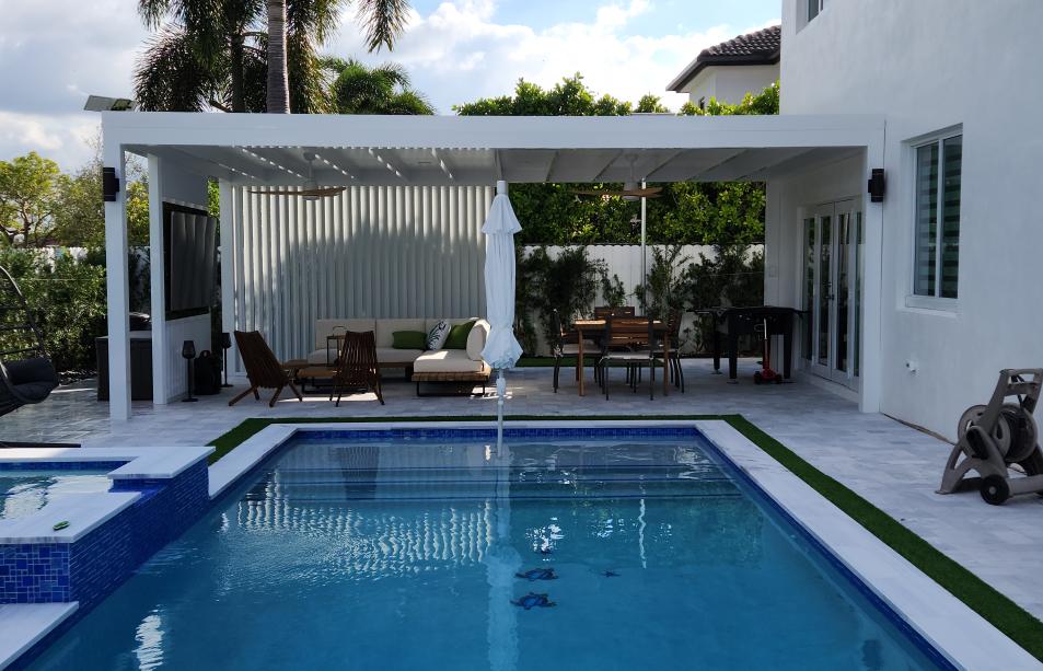 Modern white aluminum terrace with insolated walls