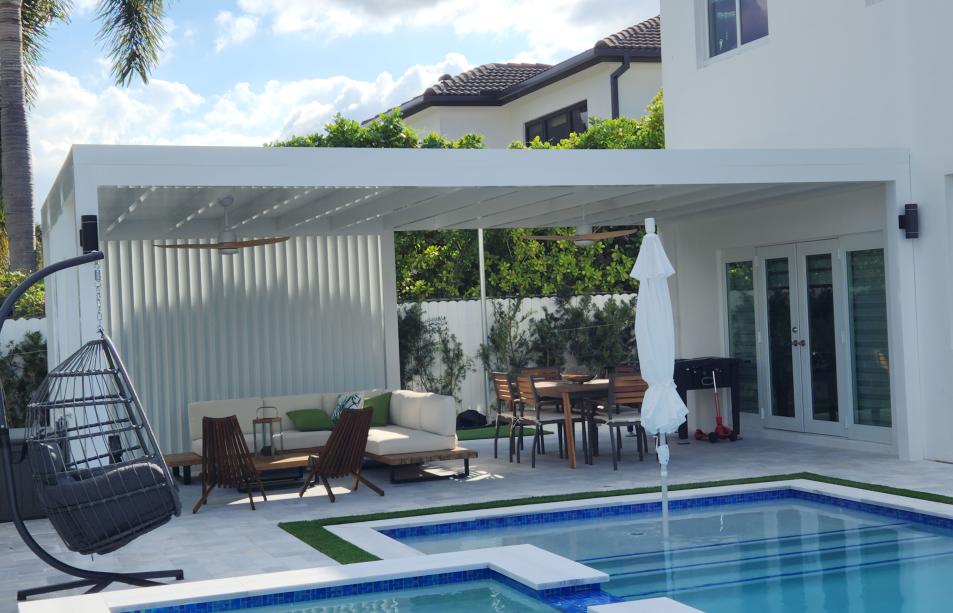 Modern white aluminum terrace with insolated walls