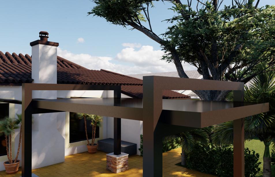 Modern pergola with stone reinforced columns