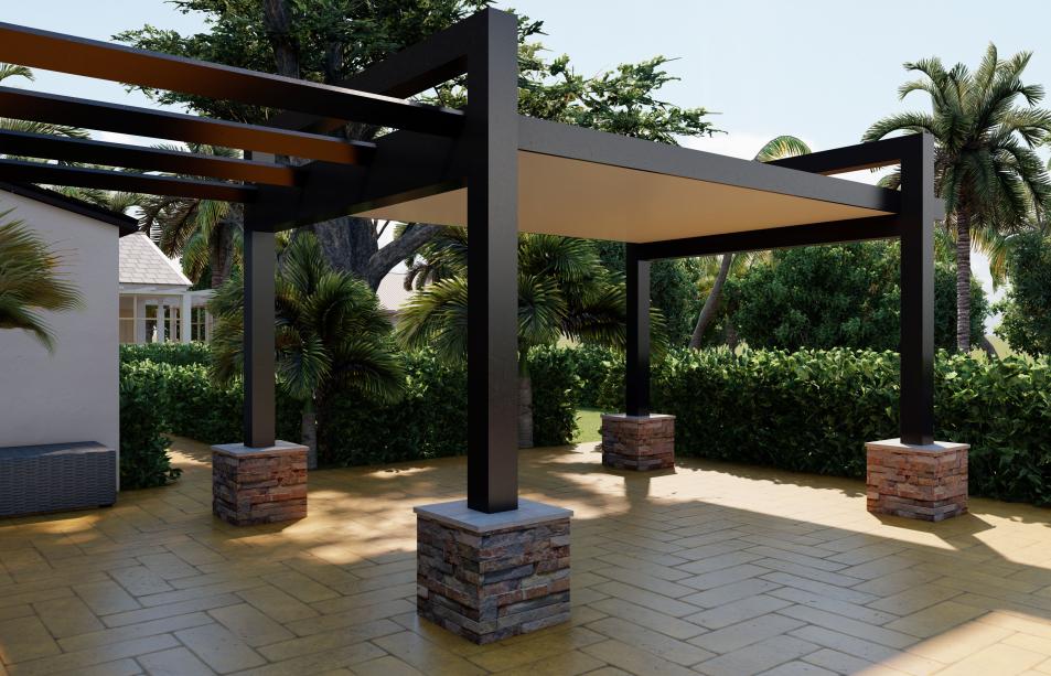 Modern pergola with stone reinforced columns