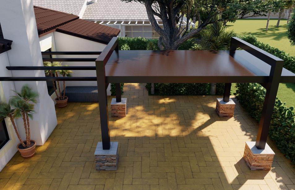 Modern pergola with stone reinforced columns