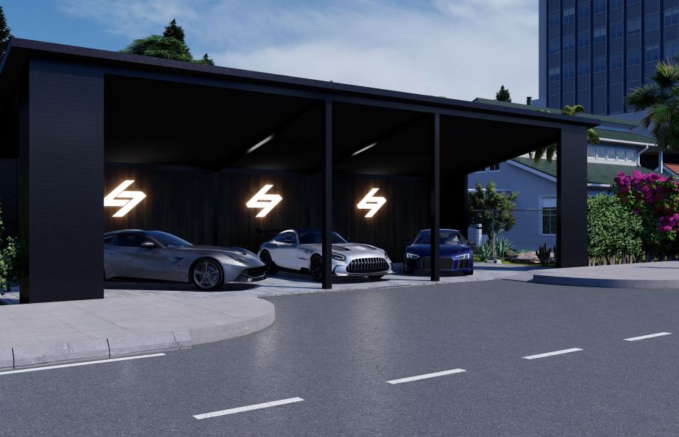 Aluminum terrace with capacity to park three cars