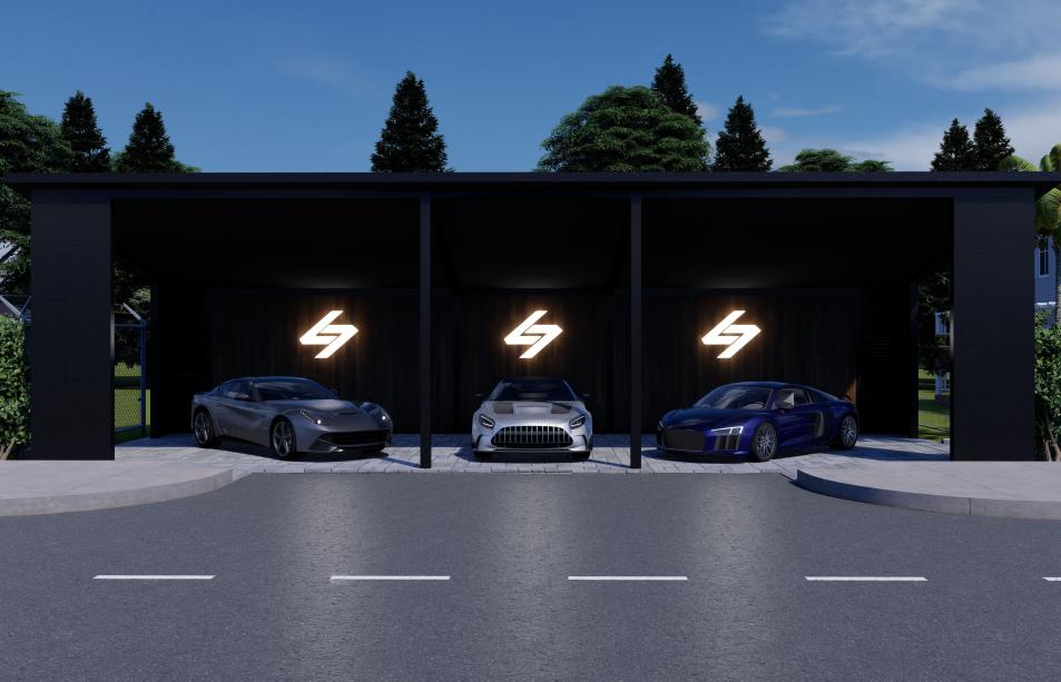 Aluminum terrace with capacity to park three cars