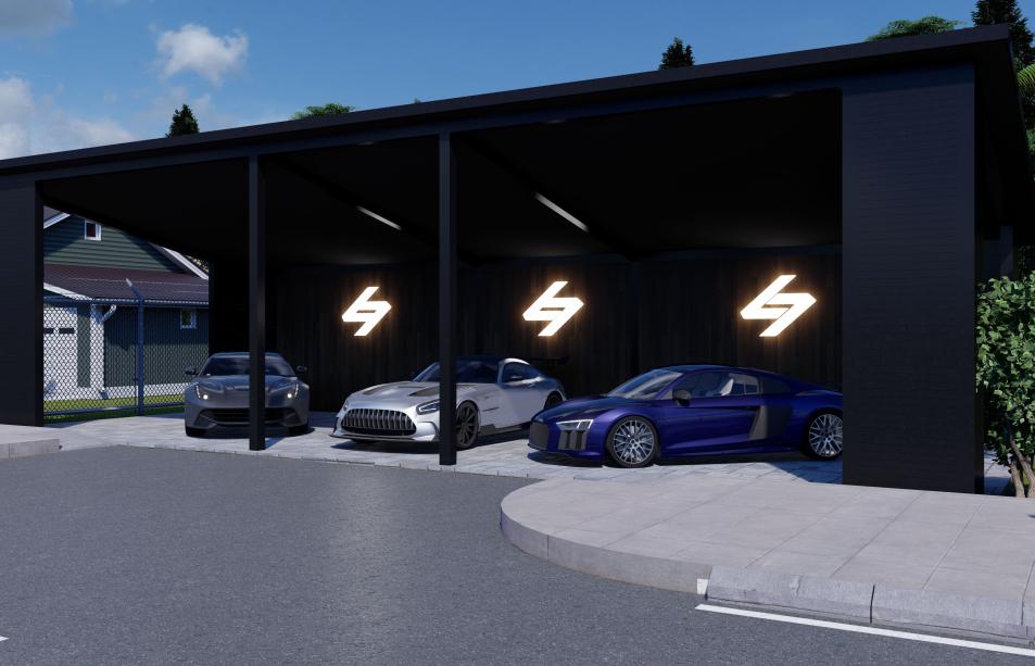 Aluminum terrace with capacity to park three cars