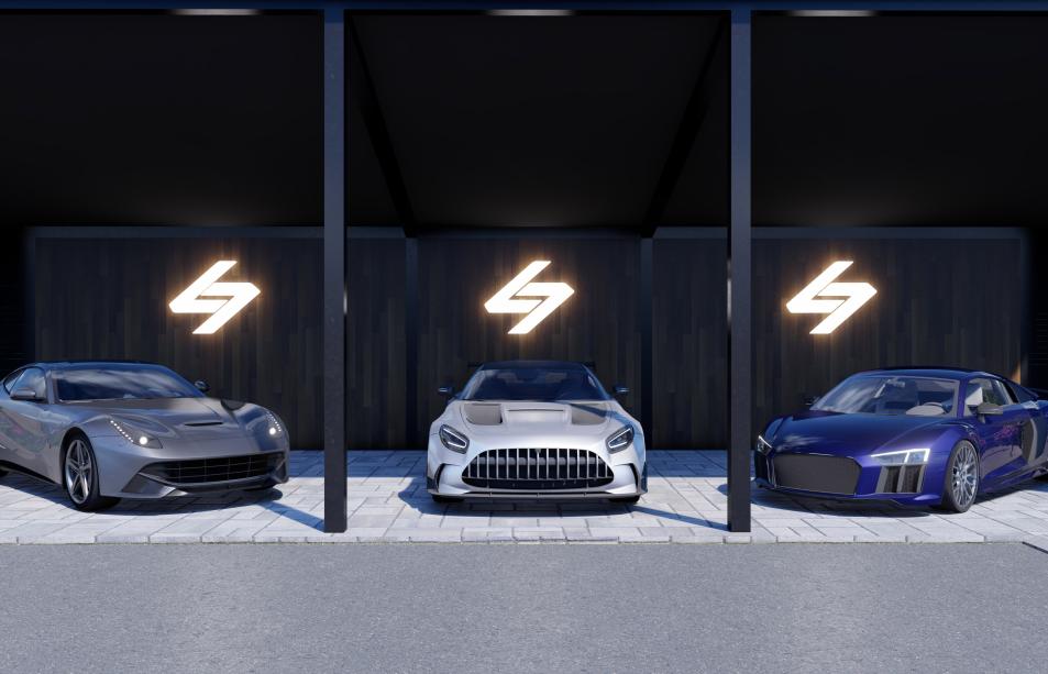 Aluminum terrace with capacity to park three cars
