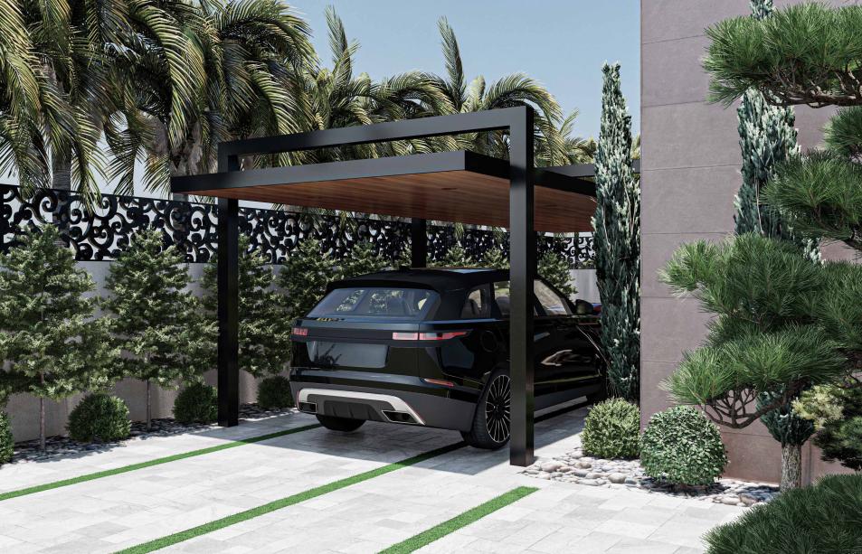 Long aluminum pergola for car parking