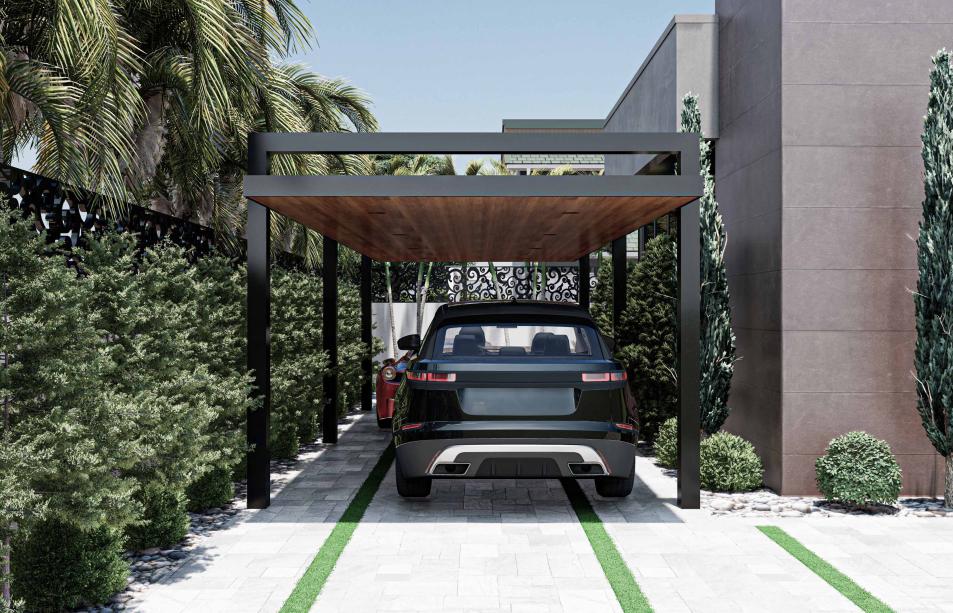 Long aluminum pergola for car parking