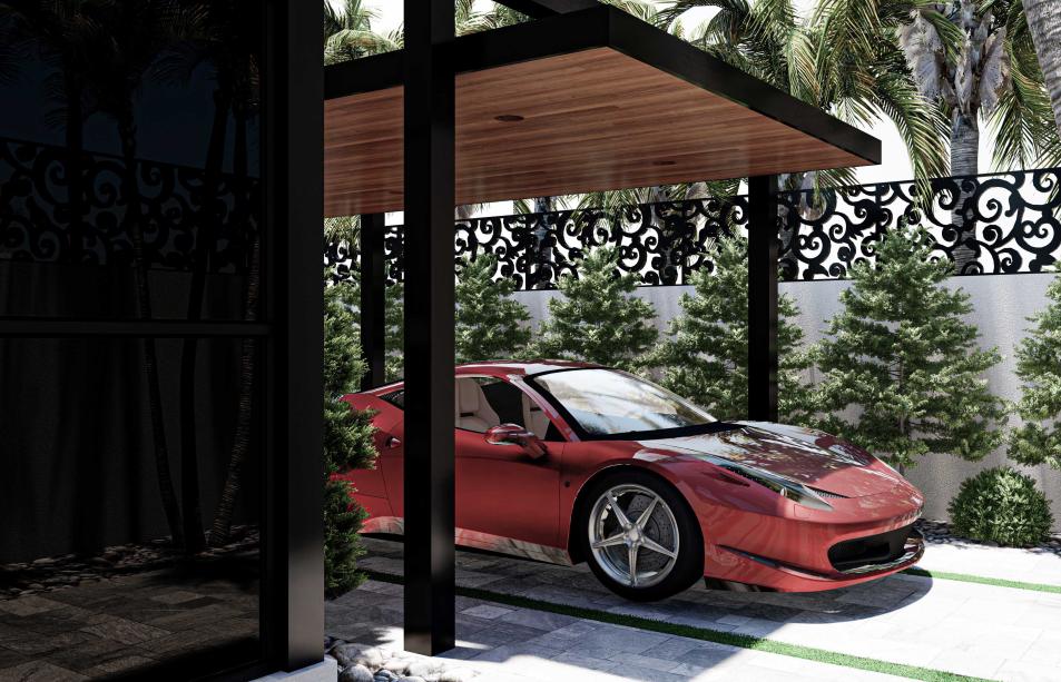 Long aluminum pergola for car parking