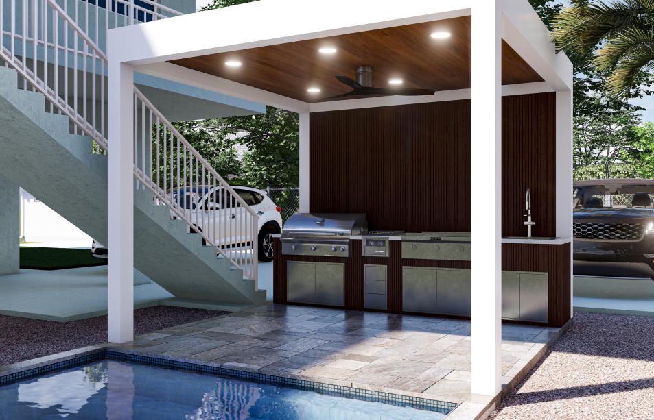 Small outdoor kitchen with aluminum terrace included