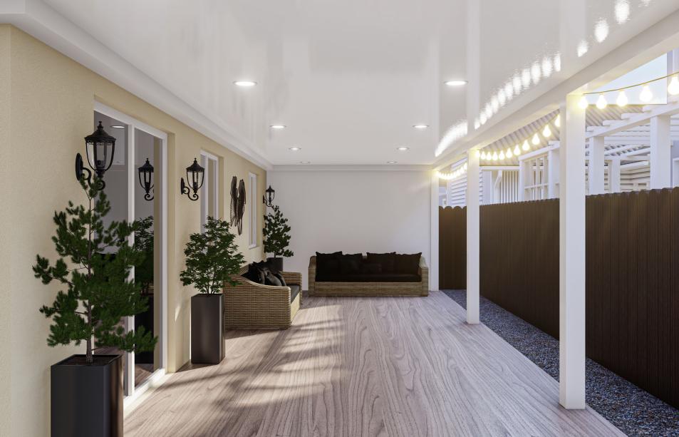 Small aluminum terrace with LED lighting system