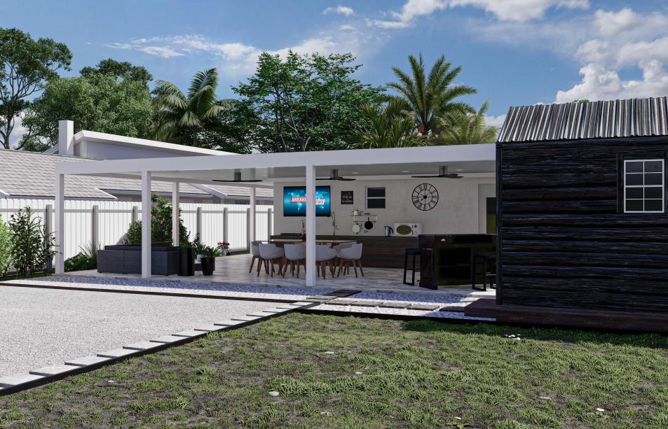 Modern white terrace with LED lighting system