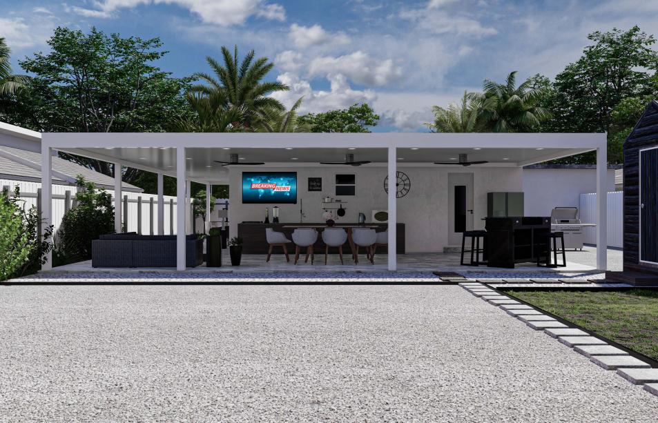 Modern white terrace with LED lighting system