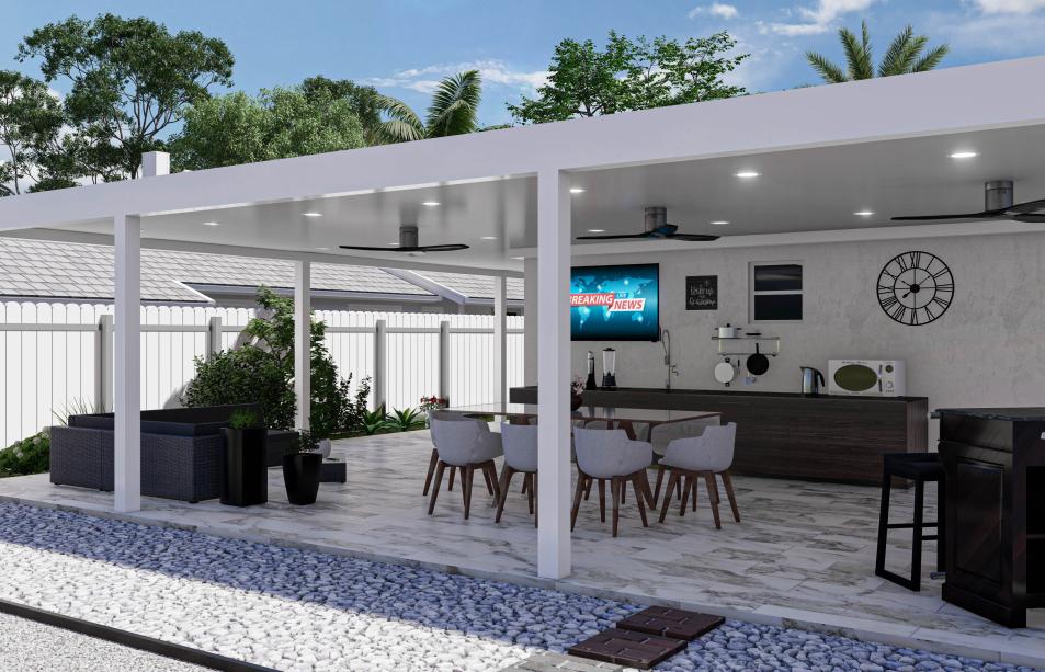 Modern white terrace with LED lighting system