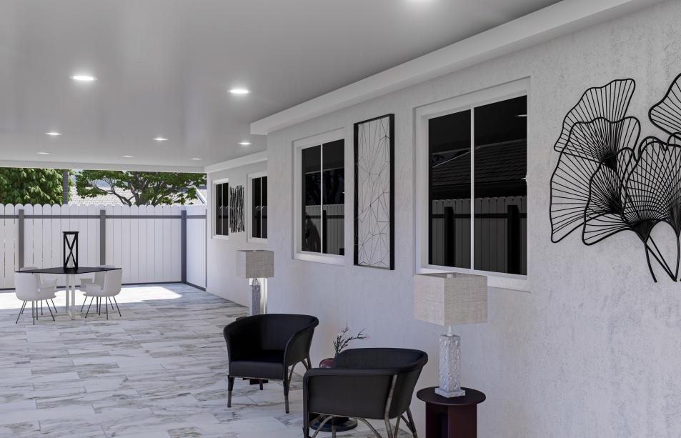 Modern white terrace with LED lighting system