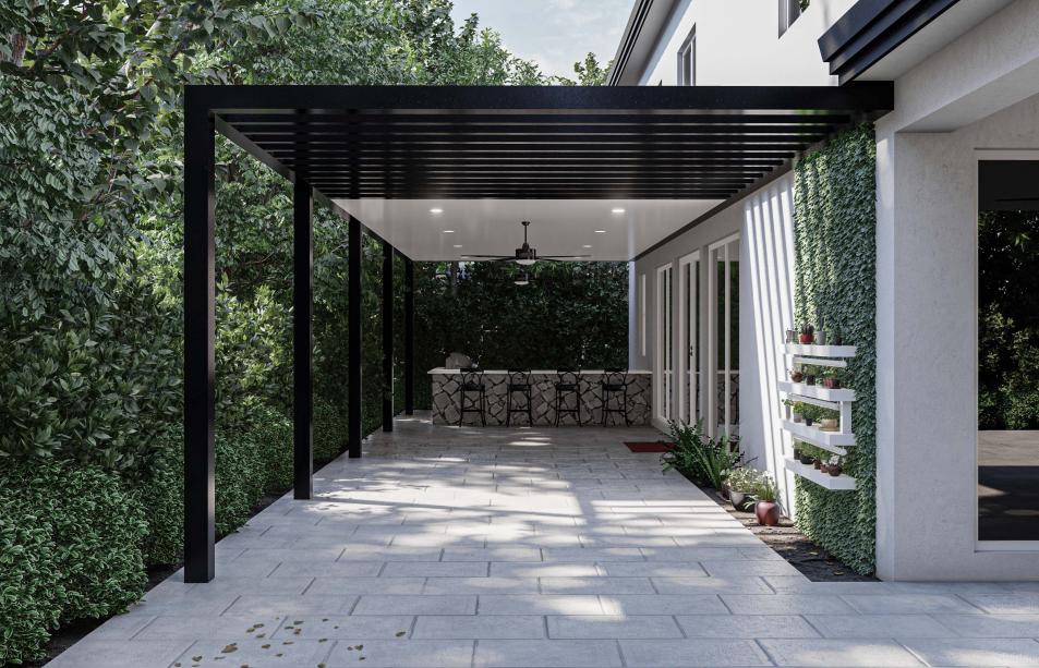 Modern aluminum terrace with roof parts isolated