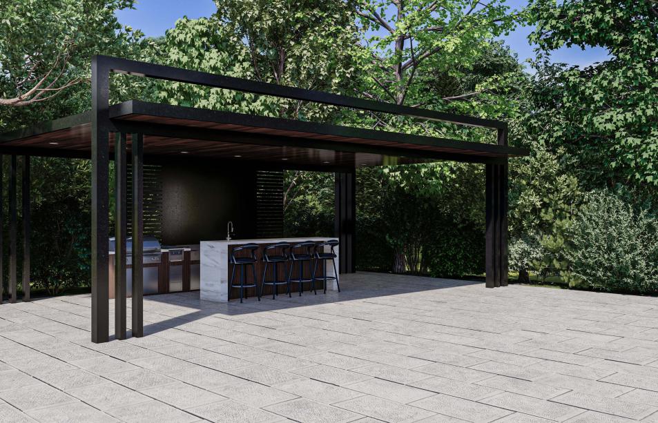 Cantilever pergola and aluminum pergola with outdoor kitchen included