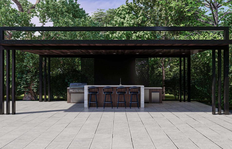 Cantilever pergola and aluminum pergola with outdoor kitchen included