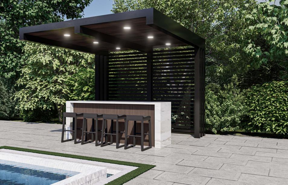 Cantilever pergola and aluminum pergola with outdoor kitchen included