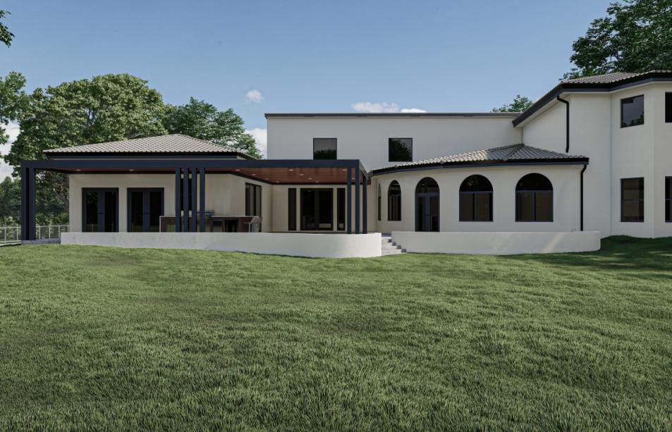 Modern simulation wood terrace with stainless steel outdoor kitchen